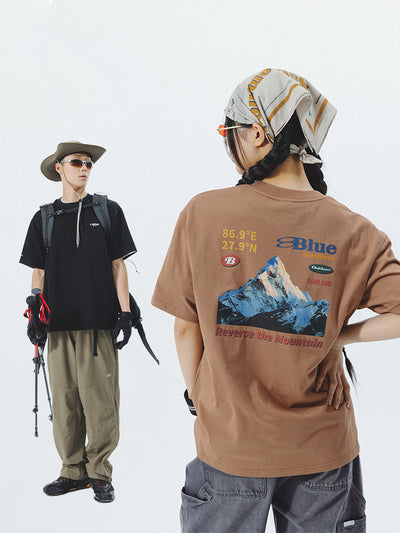Playera Suelta Retro Pareja Estampado Montaña Nevada - Image 5
