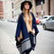 Long Shawl Cape with Selvedge Stripes and Side Slits - Faux Cashmere