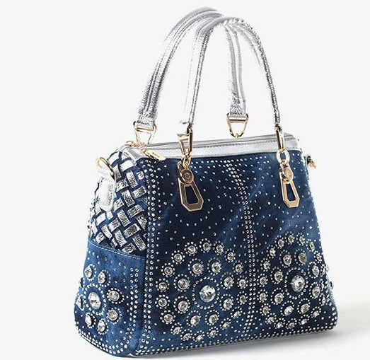 Bolso Bandolera Canvas Cuadrado con Tachuelas de Diamante Tejido