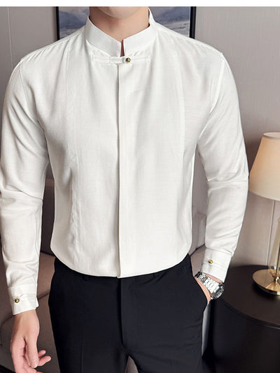 Camisa Manga Larga Cuello Mao Hombre - Diseño Liso Versátil