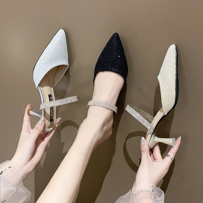 Sandalias y Pantuflas Femeninas con Tacón Stiletto y Cristales Brillantes - Image 8