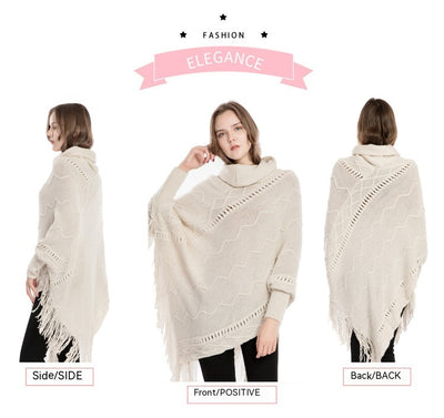 Suéter de Cuello Alto con Flecos Acrilico - Poncho Cálido y Elegante - Image 26