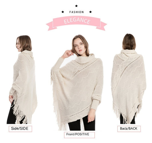 Suéter de Cuello Alto con Flecos Acrilico - Poncho Cálido y Elegante - Image 26