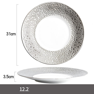 Plato para Carne Estilo Europeo con Patrón Meteorito en Cerámica Dorada - Image 32
