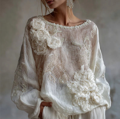 Blusa Estampada de Cuello Redondo y Manga Larga para Mujer - Image 11