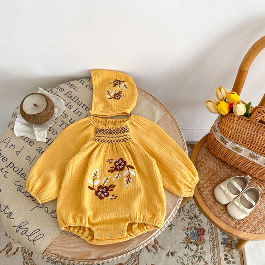 Jumpsuit Romper de Algodón con Mangas Largas y Sombrero Incluido