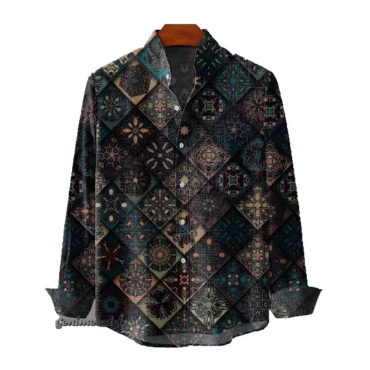 Camisa Manga Larga Cuello Alto con Estampado 3D de Rayas Irregulares para Hombre - Image 19