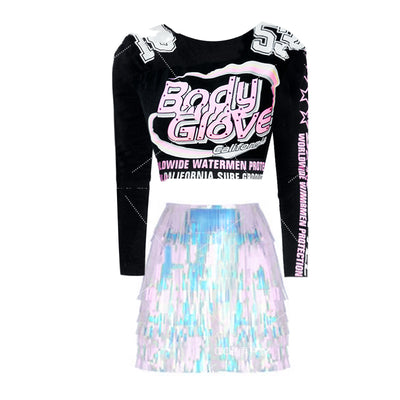 Traje de Carrera con Estampado de Letras y Falda de Lentejuelas - Image 3