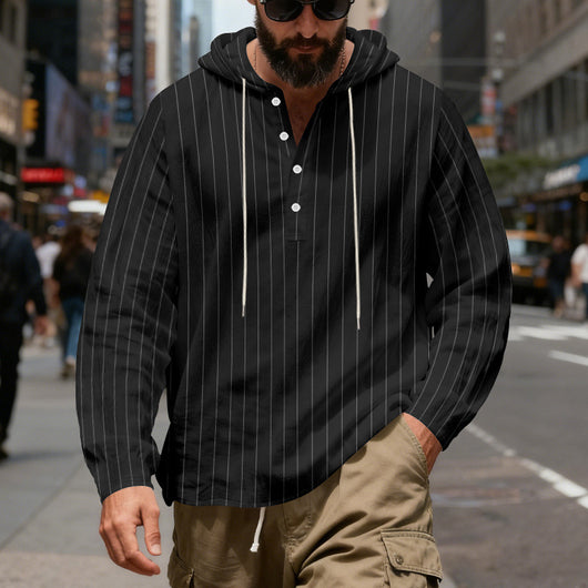 Camisa Lino Holgada Talla Grande Hombre a Rayas con Capucha - Image 25