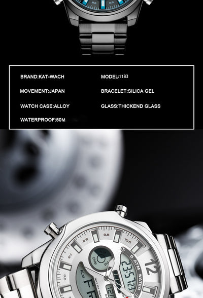 Reloj Deportivo de Acero Inoxidable Dual con Alarma LED Resistente al Agua - Image 15