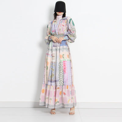 Vestido Largo Estilo Resort con Cuello de Pie y Mangas Largas Estampado para Mujer - Image 8