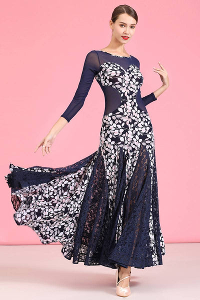 Falda de Práctica para Danza Moderna y Vals en Lino Azul Marino con Estampado Cristal - Image 8