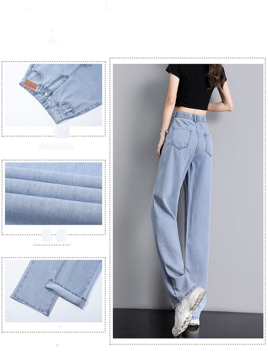 Pantalones Rectos Talle Alto Mujer Verano Tencel Pierna Ancha Seda Helada - Image 5