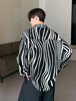 Camisa Suelta Estampado Cebra Contraste para Hombre - Manga Larga - Image 10