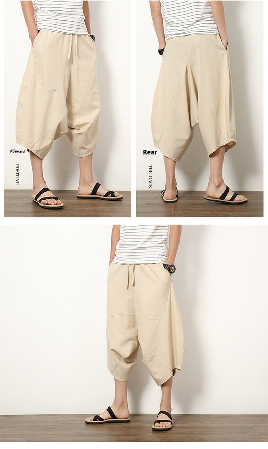 Pantalones Holgados Retro de Algodón y Lino para Hombre - Image 10