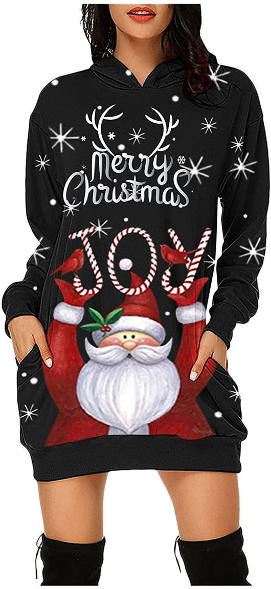 Vestido Sudadera Navideño con Capucha para Mujer - Manga Larga Otoño