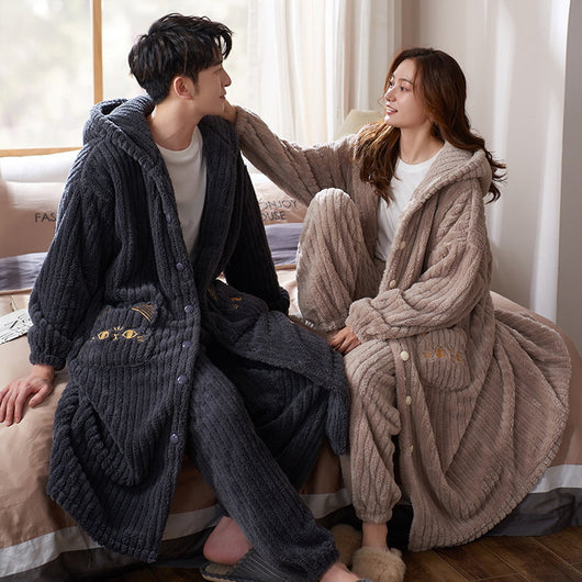Bata Térmica de Franela para Parejas - Talla Grande Coral Fleece Invierno - Image 11
