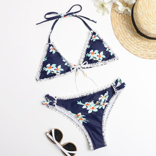 Bikini Tejido a Mano Azul Marino con Estampado Split Body - Cintura Baja Sexy - Image 9