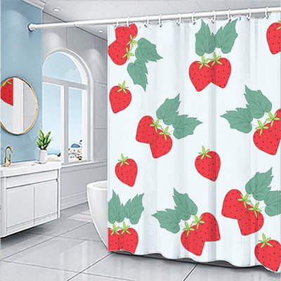 Light blue shower curtain with a repeating pattern of yellow pineapples and light green tops. - Image 13