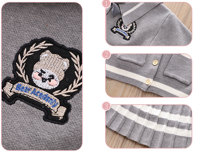 Conjunto de Dos Piezas: Cardigan Bordado de Manga Larga y Falda Plisada - Image 14