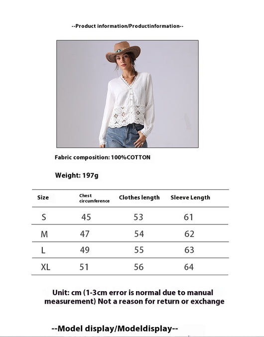 Blusa Suelta de Encaje Hueco Francés para Mujer - Image 7