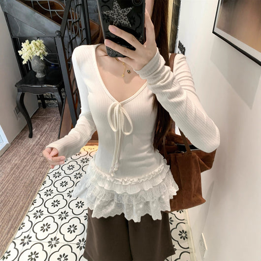 Blusa Larga Ajustada con Cuello V y Detalles Combinados para Mujer - Image 3