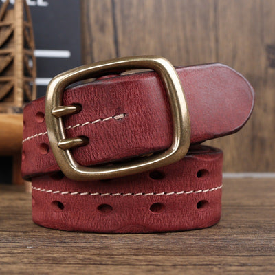 Cinturón de Cuero Premium con Hebilla Brass Retro y Costura Doble Aguja para Hombre - Image 16