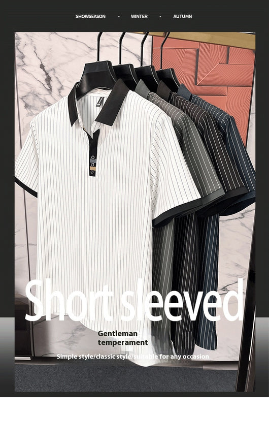 Polo de Seda Helada a Rayas - Camisa Business Casual para Hombre Maduro - Image 19