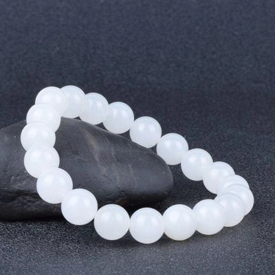 Pulsera de Jade Blanco Hotan con Cuentas Redondas de Grasa de Cabra - Image 3