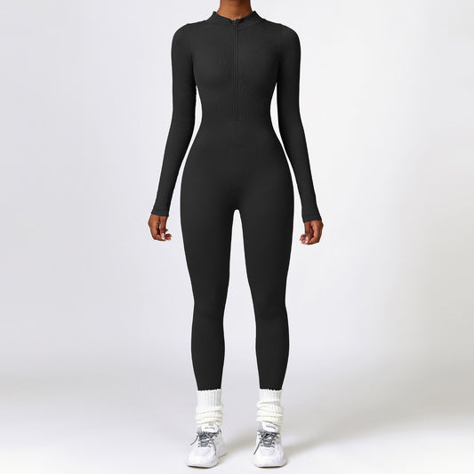 Jumpsuit Deportivo de Yoga Manga Larga con Cierre y Control Abdominal