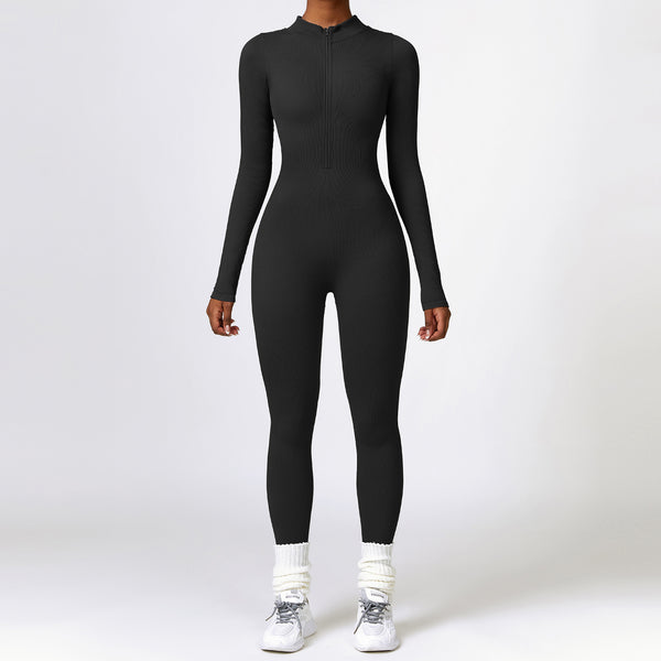 Jumpsuit Deportivo de Yoga Manga Larga con Cierre y Control Abdominal