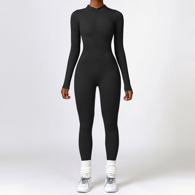 Jumpsuit Deportivo de Yoga Manga Larga con Cierre y Control Abdominal