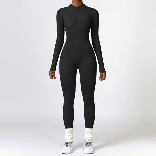 Jumpsuit Deportivo de Yoga Manga Larga con Cierre y Control Abdominal
