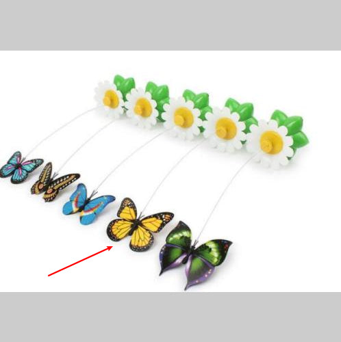 Electric pet toy with a row of white and yellow daisy flowers, green leaves, and five colorful feather birds on wires. - Image 16