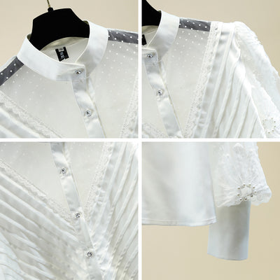 Blusa Semitransparente con Cuello de Pie y Encaje Delicado - Image 10
