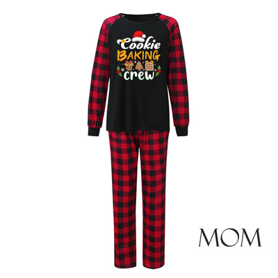 Baby black romper with red plaid sleeves and cuffs, featuring a "Cookie Baking Crew" graphic with Christmas icons. - Image 7