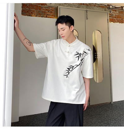 Camisa de Manga Corta con Bordado de Hojas de Bambú para Hombre - Image 26