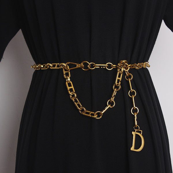 Traje Vestido Decorativo con Cinturón Metálico y Camisa Integrada