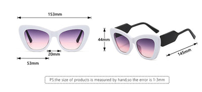 Pink cat-eye sunglasses with green temples and brown to pink gradient lenses on a white background. - Image 15