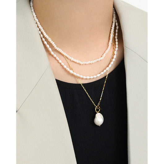 Collar de Perlas Barrocas Cultivadas en Agua Dulce Plata 925 para Mujer - Image 3