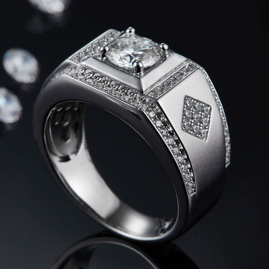 Anillo de Bodas para Hombre Plata 925 con Moissanita de Quilate Completo - Image 3