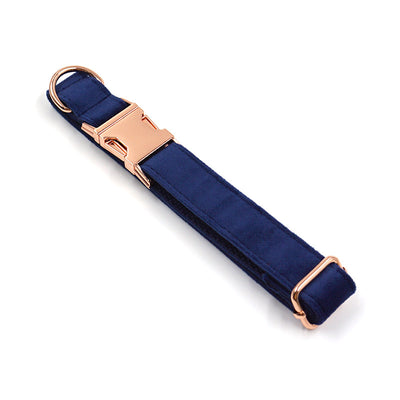 Collar para Mascotas de Terciopelo Azul con Hebilla Oro Rosado - Image 5