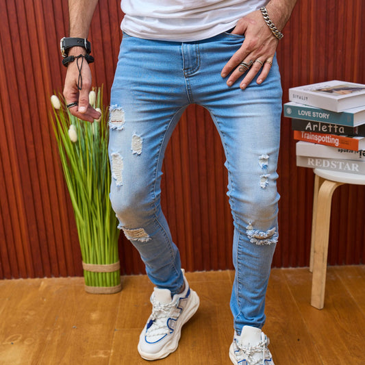 Jeans Slim Fit Rotos de Verano para Hombre con Stretch
