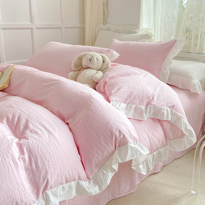 Juego de Cama Blanco de 4 Piezas Estilo Princesa, Algodón Lavado a la Piedra - Image 16