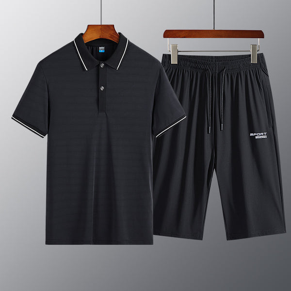 Traje de Verano en Seda de Hielo para Hombres Maduros - Conjunto Ligero de Pantalón Corto y Camisa