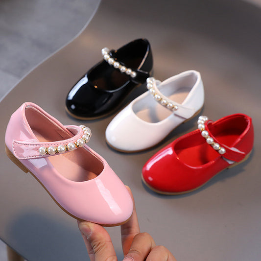 Zapatos de Cuero para Niñas con Hebilla Perla y Suela Suave
