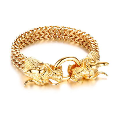 Pulsera de Acero Titanio con Cabeza de Dragón Dorado para Hombre - Image 12