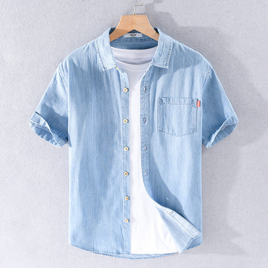 Camisa Denim Manga Corta de Algodón para Hombre - Clásica y Versátil