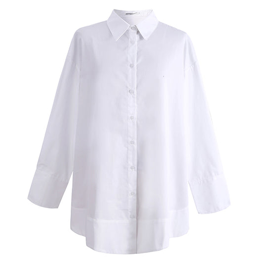 Blusa Clásica Blanca Suelta de Algodón Peinado - Image 2
