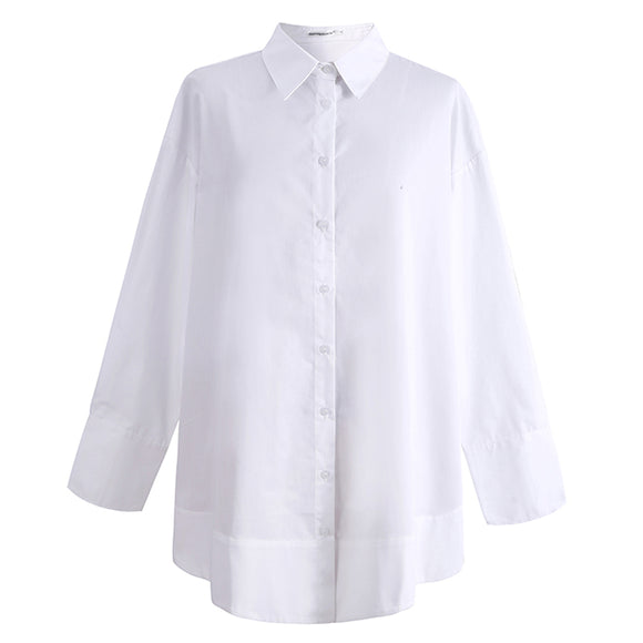 Blusa Clásica Blanca Suelta de Algodón Peinado